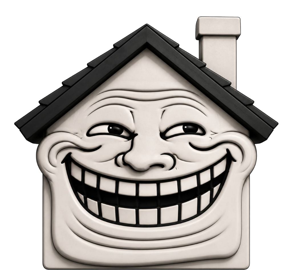Trollhouse — the house with a 3D troll-face gable